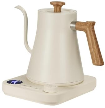 MagiDeal Bouilloire électrique à Col de Cygne 1200w, Bouilloire électrique 0,9 L en Acier Inoxydable, ébullition Rapide, Maintien Chaud, Affichage Numérique, Bouilloire à Thé pour Maison Café, Blanc