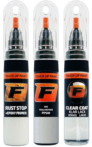 FIRANTO Lackstift Autolack Reparaturset für Tesla Motors PPSW Pearl White Water Multi-Coat - 3-in-1 Autolack Kratzer Reparaturstift 15ml Grundierung, Klarlack