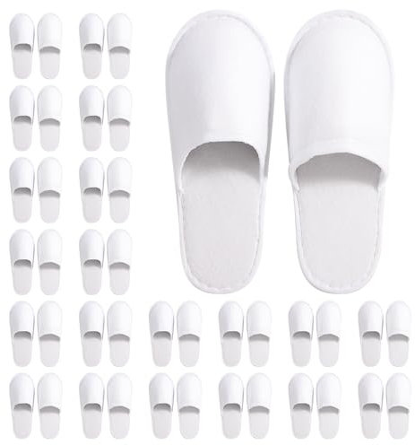 Taimimy 20 Paar Hotel Slippers Weiß Damen Herren, Rutschfeste Einweg Hausschuhe, Einweg Slipper, Gästehausschuhe, geschlossene Zehen, Unisex Frottierslipper Pantoffeln für Hotel Spa und Gäste