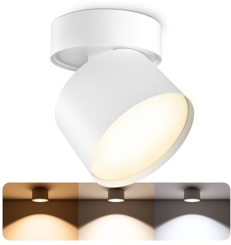 SSC-LUXon SAMU Aufbauspot weiß schwenkbar GX53 3W 3 Lichtfarben inkl LED | Schwenkbarer Deckenspot weiß - warm / neutral / kalt, flexibles Innenlicht für Schlafzimmer & Flur, direkt an 230V, inkl. LED