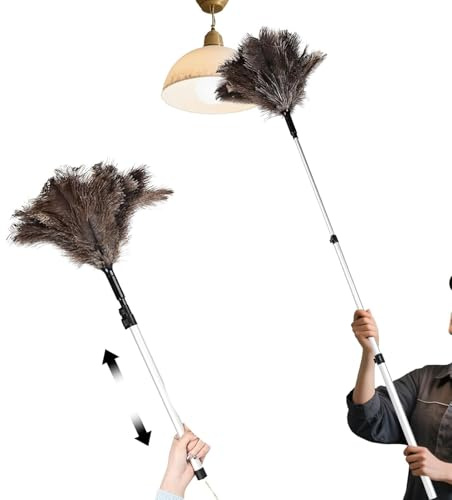 Daieeparty Spolverino estensibile in piume di struzzo fino a 63,5-124,5 cm | Palmare per la pulizia della tastiera dell'auto, tende da ufficio e cucina