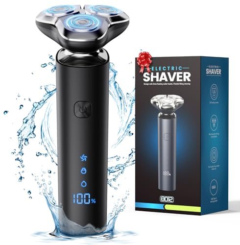 Rasoir électrique pour homme, rasoir électrique pour homme, système de rasage rotatif à 3 lames, interrupteur tactile, charge rapide de type C, écran LED, verrouillage de voyage, temps de