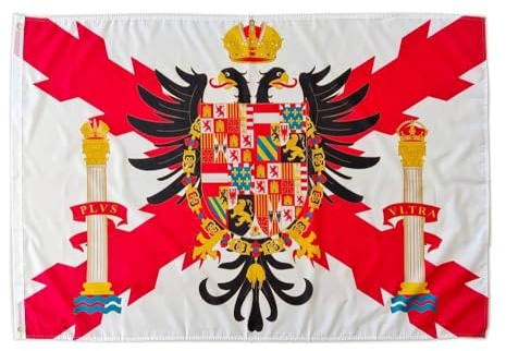 Bandera grande Cruz Borgoña con águila para exteriores, 225 x 150 cm, balcón reforzado y 2 ojales metálicos, bandera XL (Cruz Borgoña con águila, 225 x 150 cm)