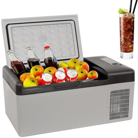 CHANGLKJ 15 L(16 Quart) Portable Car Fridge Cooler, Car Camping Fridge Freezer, 12V/24V DC 100~240 Volt AC and -20℃-20℃ Powerful Chilling, Battery Protection, for Picnic, Barbecue, Camping, Travel