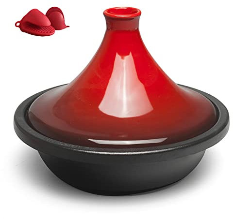 HAJHI Guiso Tajina Inducción Micropresión Tajine Marroqui Para Cocinar Hierro Fundido Llama Abierta Universal Tajín Marroquí Cerámica Tapa Entusiastas De La Comida(Red)