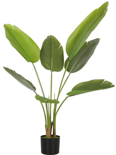 HOMCOM 109cm Artificial Bird of Paradise Plant, Faux Banana Leaf Tree with PEVA Leaves and Flocking, Decorative Palm Tree in Pot for Home Office Decor, Green