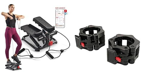 Sunny Health and Fitness Total Body Smart 2-in-1 Stepper Machine, Total Body Workout, Adjustable + Locking Collar Clamps with Quick Release for Olympic Barbells for Pro Training