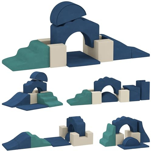 AIYAPLAY Juego de 7 Bloques de Espuma para Niños, Bloques de Psicomotricidad, Figuras de Construcción, Juguete para Aprendizaje para Escalar y Gatear, Azul Oscuro