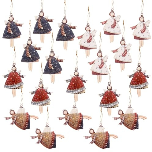 40 stycken julsängelshängare, julgransprydnad, ängel julgranshängare med 14 cm knytsnöre, julhängen trä skyddsängel present