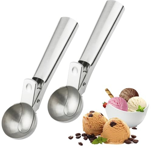 Cuchara de helado, cuchara de helado portátil de acero inoxidable con disparador y mango cómodo, apto para lavavajillas, perfecto para yogur congelado, helados caseros, frutas y galletas