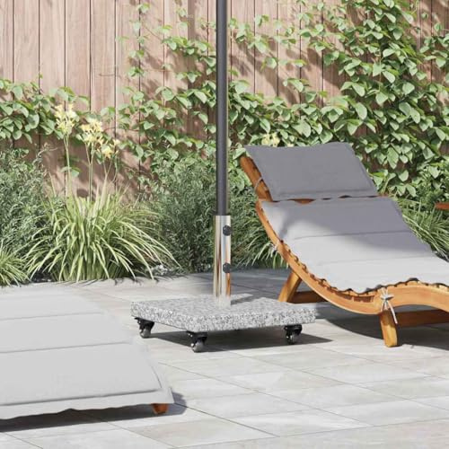 Pied de parasol gris 45 x 45 x 43 cm en granit robuste et acier, enroulable, pour terrasse et jardin, protection solaire idéale avec roulettes