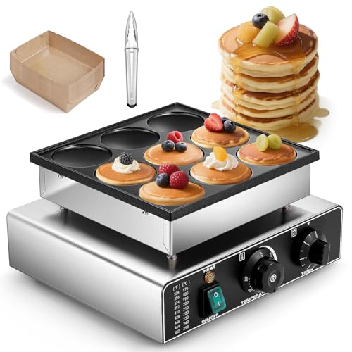 CGOLDENWALL 9 Fori Macchina Per Pancake Olandese, con Rivestimento Antiaderente, Timer 0-5 min e Temperatura Regolabile 50-300℃, Mini Dutch Pancake Maker per Dorayaki, Poffertjes, Muffin
