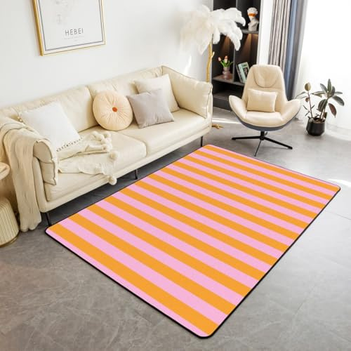 Homemissing Kinder Rosa Orange Teppich 100x150cm Abstrakt Wohnzimmerteppich für Jungen Mädchen Teenager Schlafzimmer Dekor Streifen Küchenteppich weiche Frauen Männer Geometrische