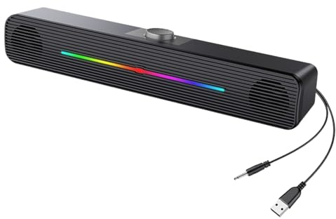 Liakyunf Barra de Sonido RGB para PC, Altavoces de Escritorio con Iluminación LED, Sonido 3W, Conexión y USB, para Juegos y Música