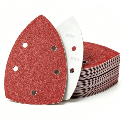 60 Pcs Mouse Sanding Pads, For Black and Decker Mouse Sander Pads | P40 Grits Multitool Sanding Pad , 5 Holes Hook and Loop Triangle Sandpaper Sander Sheets