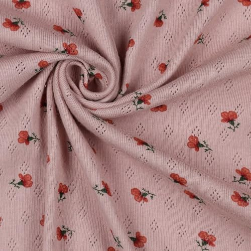 Pointoille Stoff Meterware – Feinstrickjersey Ajour FLOWERS – 100% Baumwolle – Oeko-Tex® Standard 100 – Leichter Lochstrick Jersey für Baby- & Kinderkleidung – 2 Farben (oldrose)
