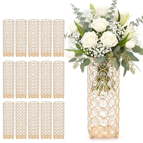 VEVOR Jarrones Decorativos, Paquete de 16 Piezas, Floreros Cilíndricos de Cristal, Altura de 26 cm, Centros de Mesa para Boda, Diseño Moderno, Decoración para Banquete Ceremonia Fiesta Recepción Hogar