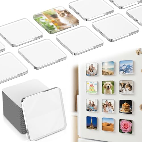 20 Pack Clear Acrylic DIY Fridge Magnets with Adhesive Backing 2x2 inches Small Square Magnetic Refrigerator Photo Picture Frames for Crafts Home Kitchen Classroom Party Office Decoration