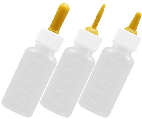 Happyyami 3 Biberones para Mascotas 50 Ml Kit de Alimentación para Cachorros y Gatitos, Silicona Segura, Tetinas Pequeñas Amarillas Tapa de Color Claro, Utensilio para Leche Escala, Fácil