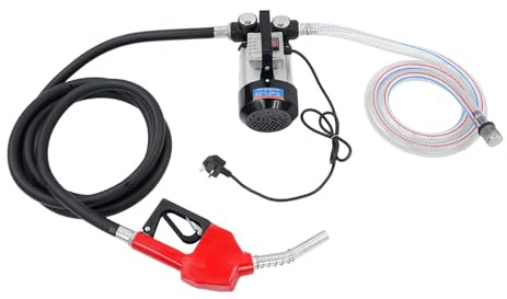 Fuel Transfer Pump Kit, 550W 230V Electric Diesel Transfer Pump with Self-Priming Capability, 60L/Min Fuel Transfer Pump with Inlet Hose, Outlet Hose and Oil Gun (Red)