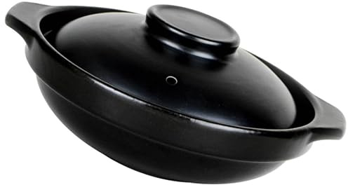 HOMOCONO Casseruola in Terracotta Giapponese con Manico, Facile da Pulire, per Riso e Zuppa, Pentola da Cucina per Uso Domestico, Colore Nero