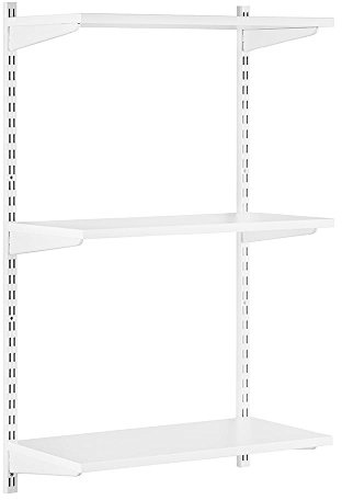 Shopfitting Warehouse White Adjustable Wooden Wall Shelving Kit - 2 x 1000 mm Uprights, 3 x Shelves, 6 x Brackets Width: 900mm