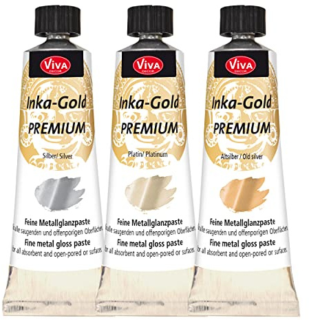 Viva Decor Inka Gold Premium 3 x 40g Set – Silberne Glanzwelt – Wischmetall und Gilding Wax für Glanzeffekte auf Holz, Leinwand, Ton und Beton, schnell trocknend für Patina-Effekte und DIY