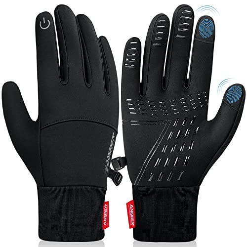 anqier Winter Gloves, Windproof Warm Touchscreen Gloves Men Women for Cycling Running Outdoor Activities (Black-B, Medium)