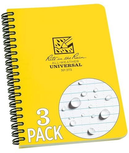 Rite in the Rain Weatherproof Side Spiral Notebook, 4.625 x 7, Yellow, 3 Pack (373L3)