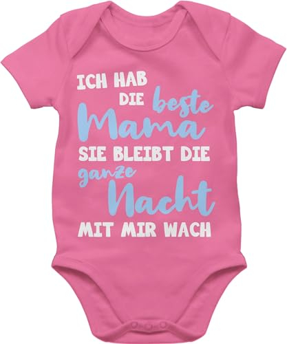 Baby Body Junge Mädchen - Ich hab die beste Mama - ganze Nacht wach - 6/12 Monate - Pink - muttertagsstrampler kurzarmbody muttertag muddi best mum bodys muttertagsbody babykleidung jungen mama's