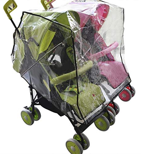 Universal Regenverdeck für Geschwister-Buggy Kinderwagen Regenschutz Twins Baby Zwillingskinderwagen Regenhaube mit Reißverschlusstür, transparent