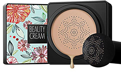 GL-Turelifes Mushroom Head Air Cushion Foundation CC Cream Water Feeling Flawless BB Cream Moisturizing Oil Control, Lightweight & Smoothing Natural Concealer (Ivory White)