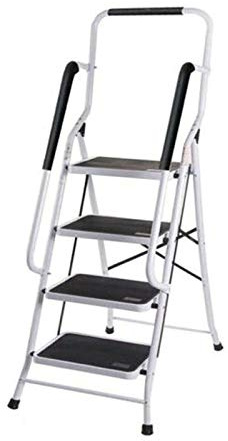 Trittleiter 4 Stufen Klappbar Stehleiter mit Handlauf Kompakte Robuste Hochwertige Stahlstufen mit Rutschfesten Matten für zu Hause/Büro/Küche