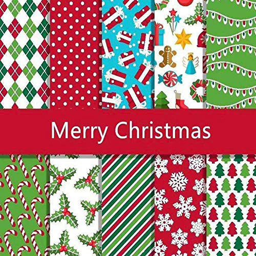 Bprtcra Weihnachten Muster Baumwollstoff, Stueck Muster Baumwollstoff Stoffpakete Patchwork Stoffe Baumwolle Stoffreste Paket Stoffpakete, für DIY-Dekorationen, 50 x 50cm (10 Stück - Type-B)