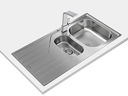TEKA Fregadero Encastrado 1½ Cubetas con Escurridor en Acero Inoxidable, Profundidad 160mm y 110mm, Reversible, Mueble 60cm, Universe 60 T-XP 1½C 1E