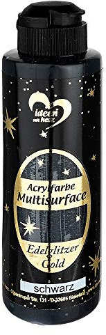 Ideen mit Herz Acrylfarbe Multisurface Edelglitzer | Universalfarbe auf Wasserbasis | mit edel schimmerndem Goldglitzer | 180 ml (schwarz)