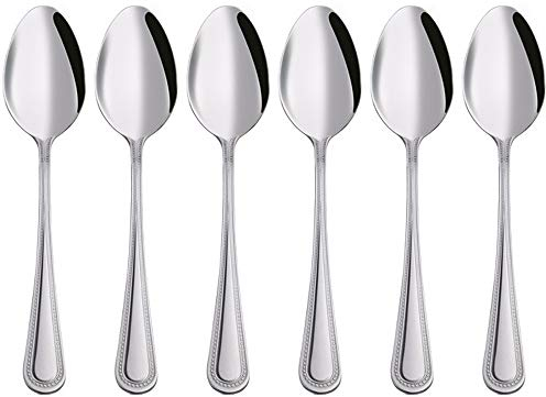 6PCS Stainless Steel Classic Bead Teaspoons Stainless Steel Teaspoons Mirror Finish & Modern Design with Scalloped Edge Used in a Home Kitchen or Dining Room
