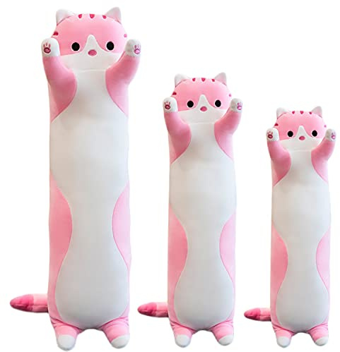 Giant Cat Pillow Plush Cartoon Kitty Sleeping Hugging Pillow, Cuddly Soft Long Kitten Body Pillow Doll Cat Cushion Toy for Kids Girlfriend (Pink, 130cm/51.18inch)