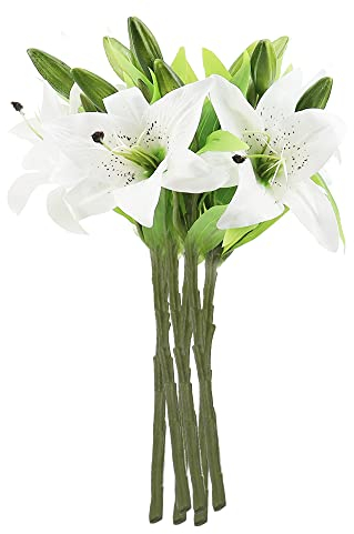YPLonon Ramos de Flores Artificiales 6 Piezas Flores Artificiales Decoracion con 6 Capullos Real Toque Lirio Blanco para decoración del hogar Bodas Fiestas