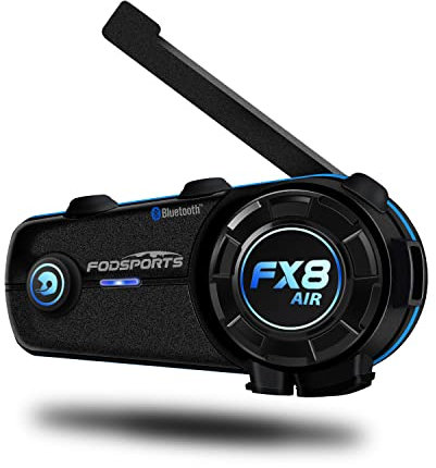 Fodsports FX8 Air Intercom Moto Duo pour 2 Casques, Kit Main Libre Moto, 1000M Systèmes de Communication Bluetooth pour Motocyclette avec 3 Effets Sonores, HiFi, Appairage Universel, 900mAh(1 Unité)