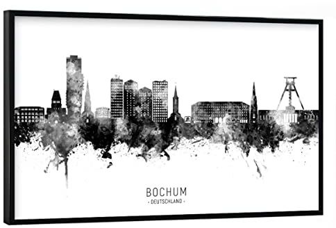 artboxONE Poster mit schwarzem Rahmen 90x60 cm Städte Bochum Germany Skyline BW Text - Bild Bochum Bochum City