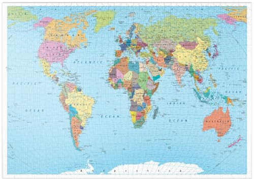 MyPuzzle Farbige Weltkarte - Grenzen, Länder, Straßen und Städte - Premium 1000 Teile Puzzle - MyPuzzle Sonderkollektion von Puzzle Galaxy