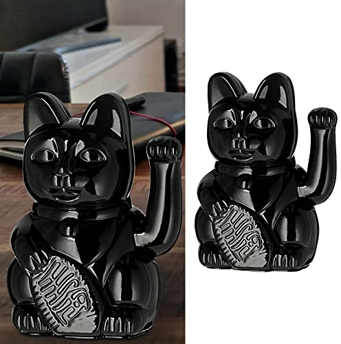 Cepewa Winkekatze Glückskatze | Polystyrol H21cm schwarz asiatisch batteriebetrieben | Glücksbringer Dekokatze (1 x Winkekatze 21cm)