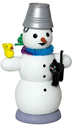 Kuhnert Rauchmann/Räucherfigur aus Holz - Schneemann mit Katze - ca. 13 cm - Made in Germany