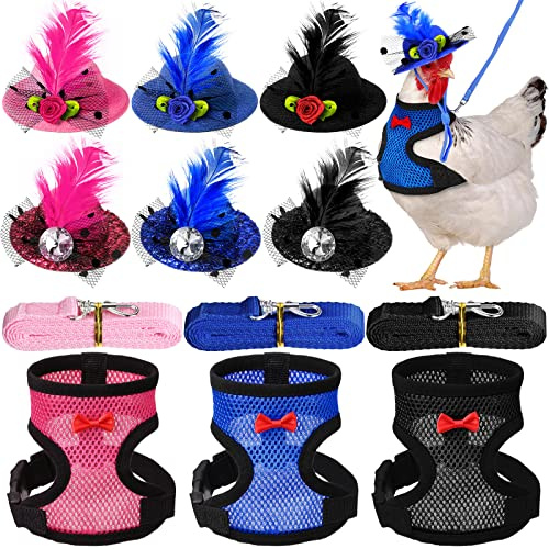 9 Pcs Chicken Harness and Leash for Hens Funny Chicken Accessories with Leash and Hats for Hens Duck Goose Parrot Small Pet Harness Adjustable Training Walking Supplies