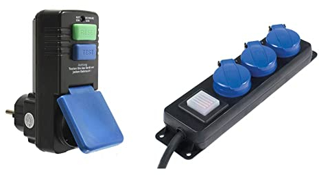 as - Schwabe Personenschutz-Zwischenstecker 30 mA – Schutzkontakt 230 V, 16 A max. 3500 W & 3-fach Verteilersteckdosenleiste mit Schalter, Schutzkontaktsteckdosen mit Klappdeckeln, 1,5 m Leitung