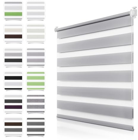 Doppelrollo Klemmfix ohne Bohren Grau 65x110cm Rollos für Fenster ohne Bohren mit Kindersicherung Fenster Rollos für innen Lichtdurchlässig & Verdunkelnd, Stoffbreite 60cm