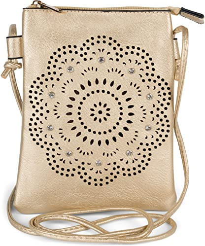 styleBREAKER Damen Mini Umhängetasche Cutout Blumen, Gold