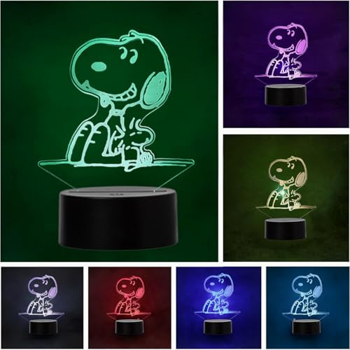 Wolostore | Lampara Snoopy| Decoración Ambientes | Lampara Mesa de Noche |Luz Nocturna de Colores | Iluminación Niños y Adultos |USB | LUZ fija o Carrusel | Cable - Pilas|