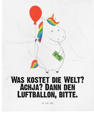 Mr. & Mrs. Panda Wohndecke Einhorn Luftballon - Geschenk, Dekoration, Fleecedecke, Freundin, Freude, Decke, Tagesdecke, Einhörner, Geld, Unicorn, Wolldecke